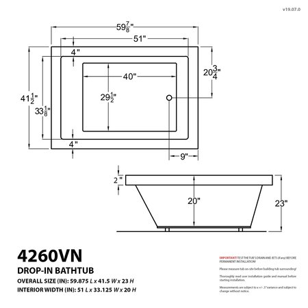 Atlantis Whirlpools Venetian 42 x 60 Rectangular Soaking Bathtub 4260VNS